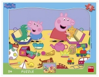 Puzzle cu rama - La joaca Peppa Pig (12 piese)