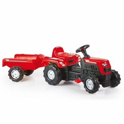 Tractor cu pedale si remorca, Rosu, 52x144x45 cm - DOLU