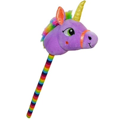 Unicorn de calarit, cu bat, sunet, mov/albastru/roz/galben, 80 cm