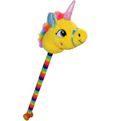 Unicorn de calarit, cu tija + rotile, sunet, mov/albastru/roz/galben, 80 cm