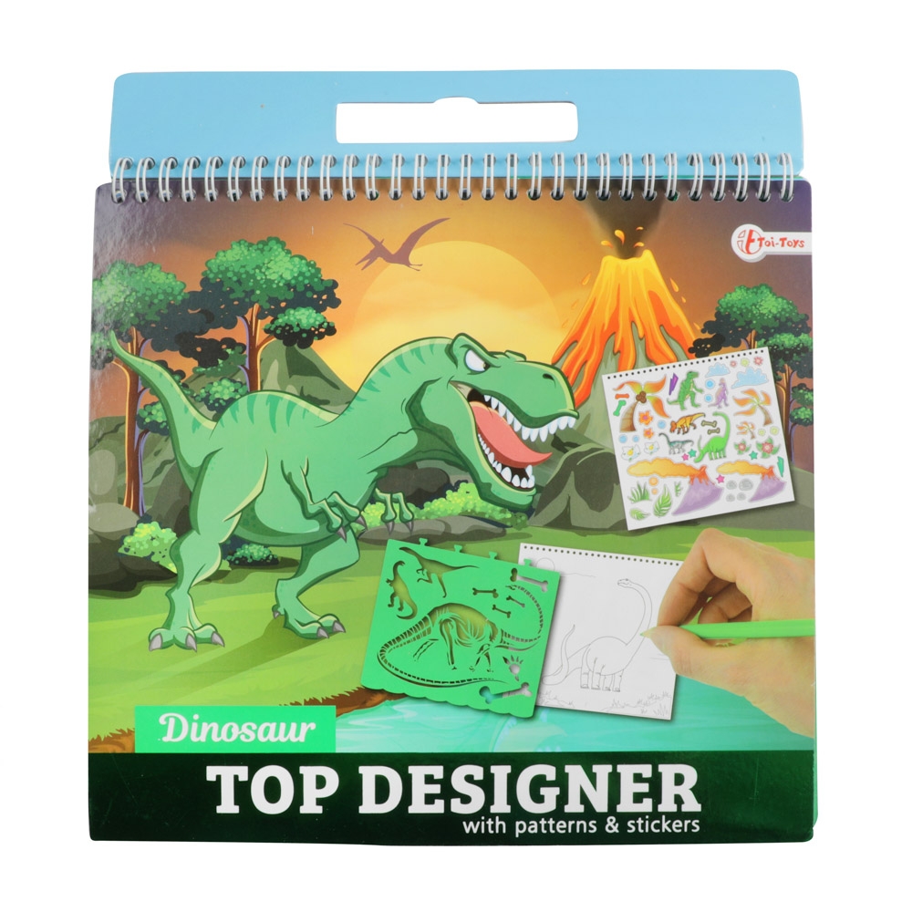 Carnetel de desen cu stickere si sabloane, Dinozauri - Toi-Toys