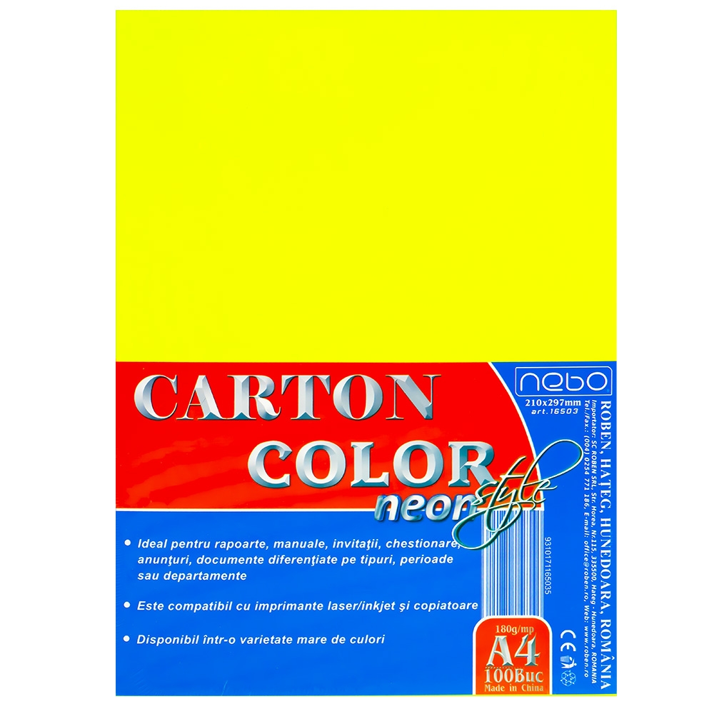 Carton color A4 180g NEON Set 100 - NEBO