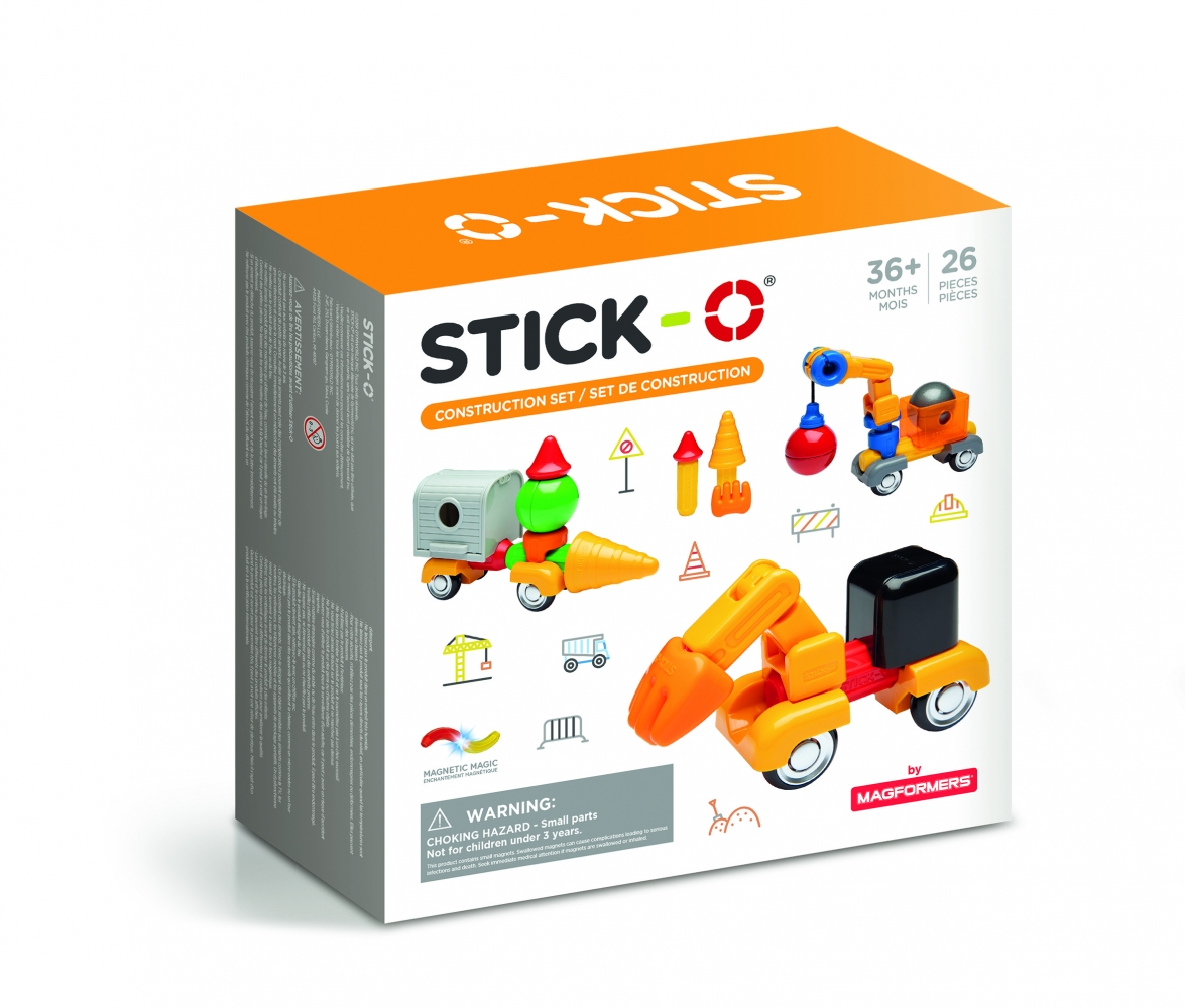 Joc cu magneti Stick-O, Set de construit vehicule, 26 piese