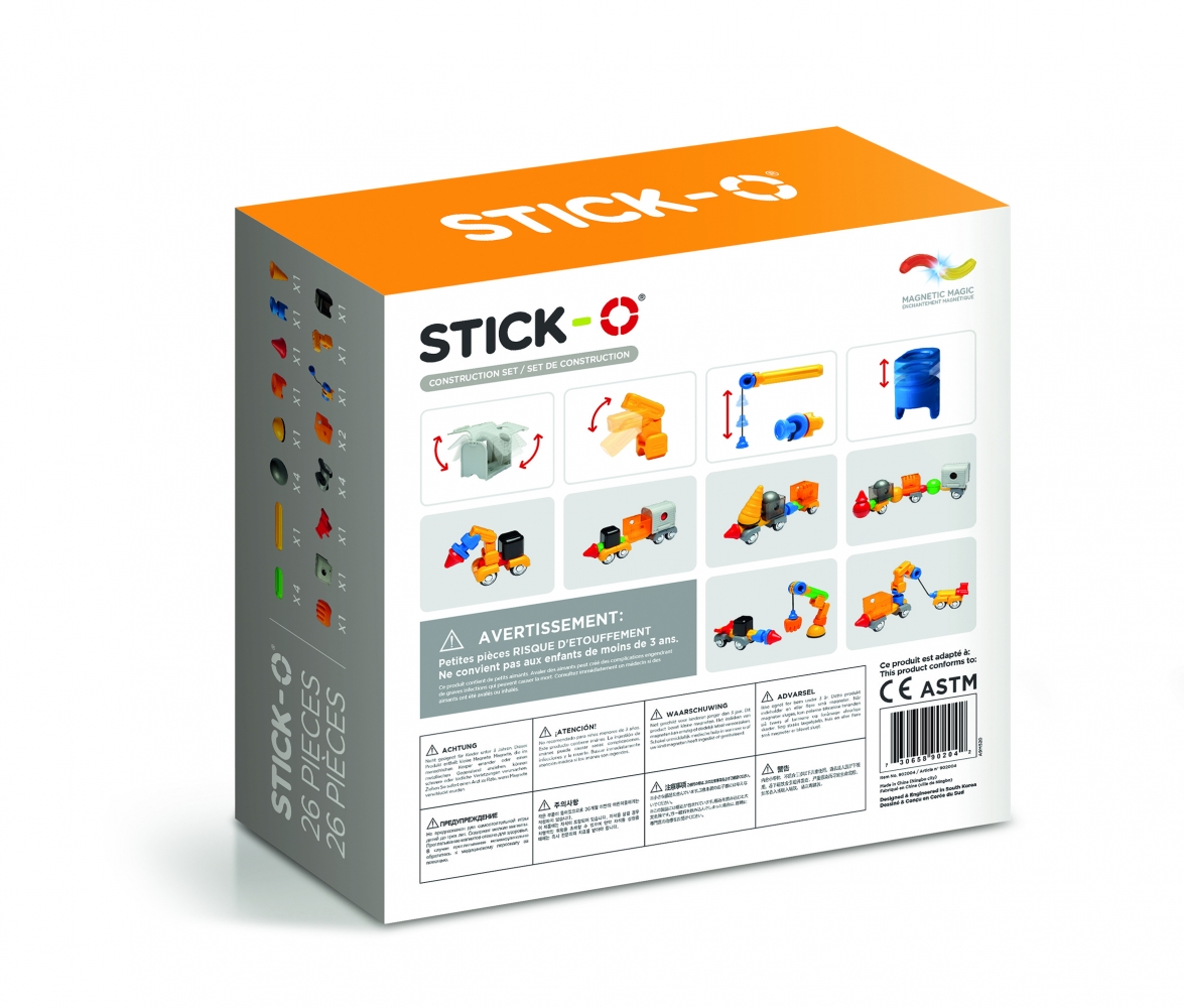 Joc cu magneti Stick-O, Set de construit vehicule, 26 piese