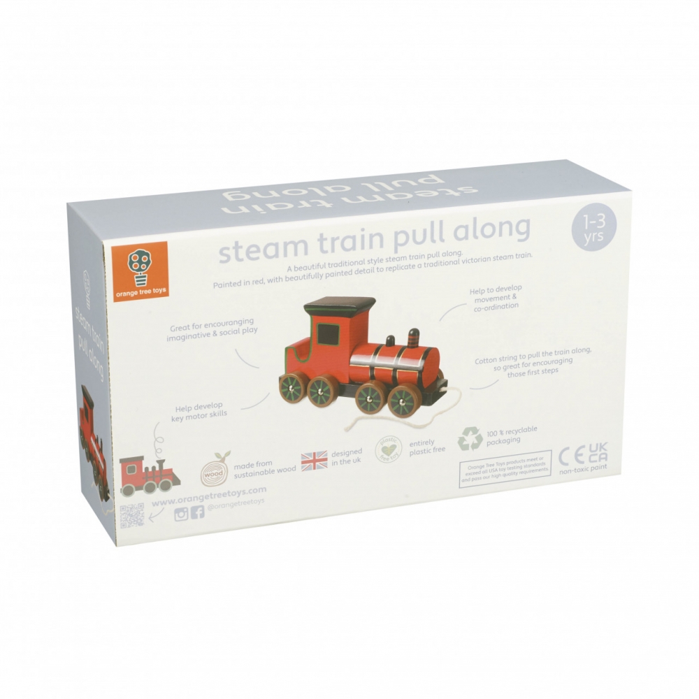 Jucarie de tras Locomotiva cu aburi, Orange Tree Toys