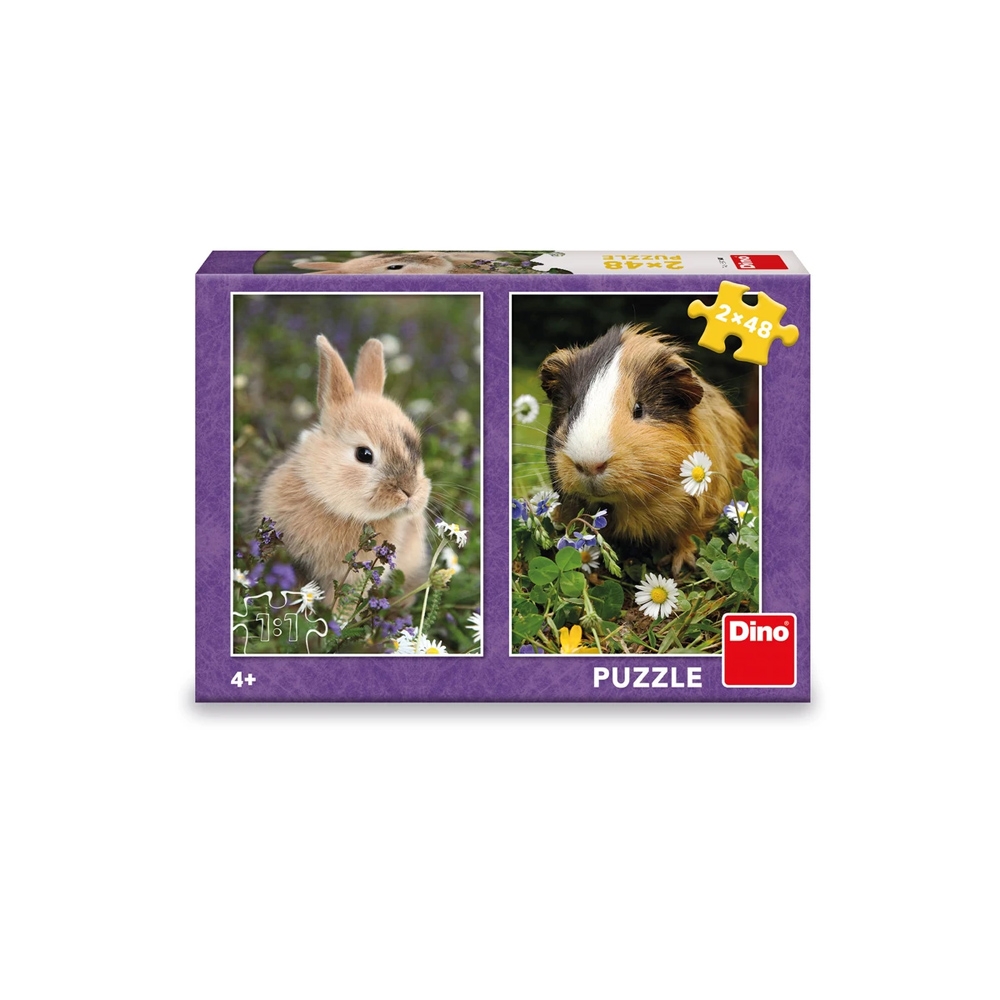 Puzzle Iepurasul si Porcusorul de Guinea, 2x48 piese - DINO TOYS