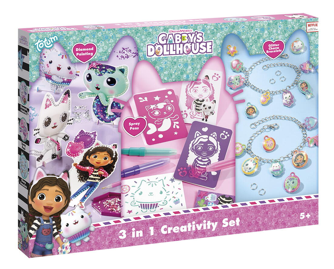 Set 3 in 1 Gabby's Dollhouse - Bratari, carioci de suflat & pictura cu diamante