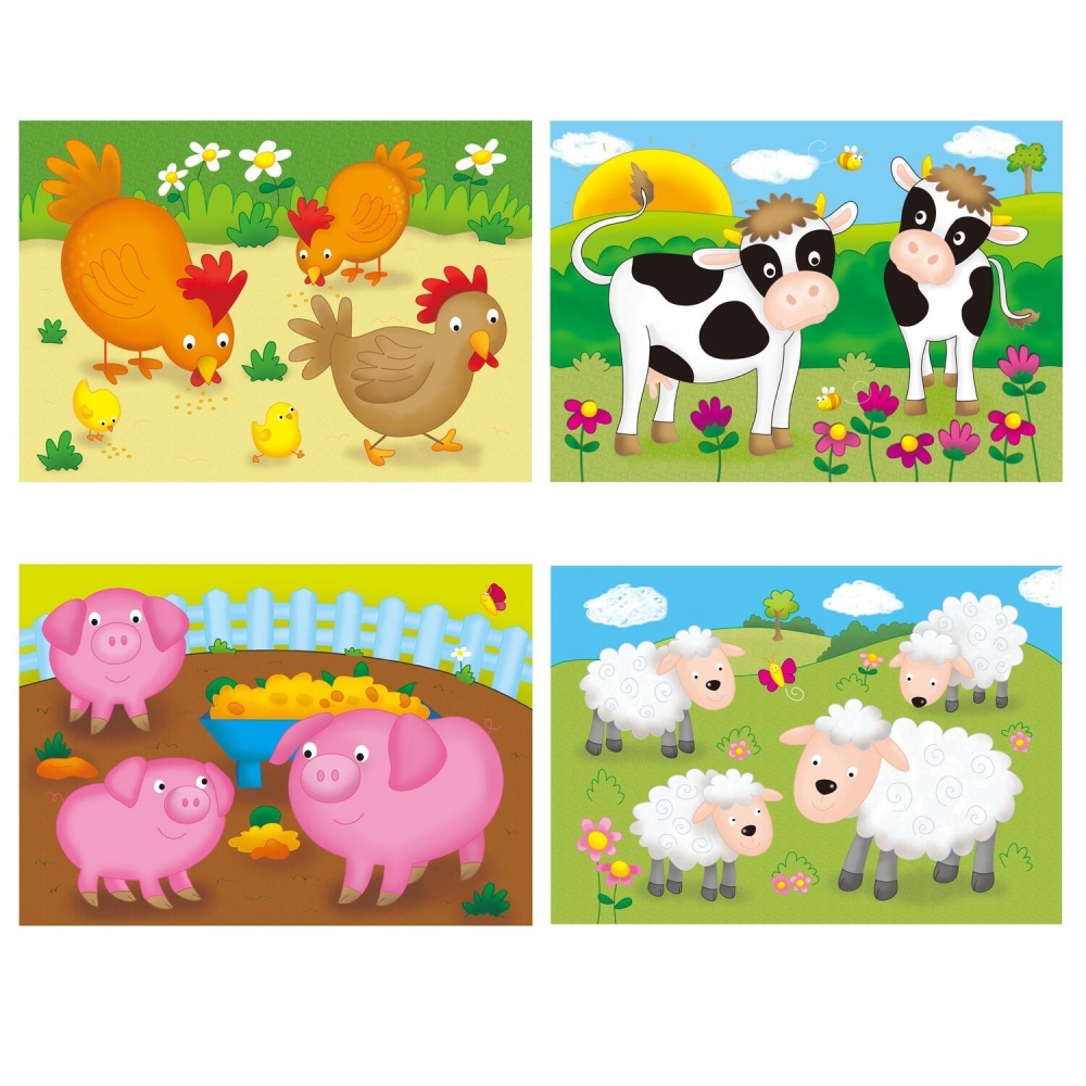 Set 4 puzzle-uri Animale de la ferma (4, 6, 8, 12 piese)