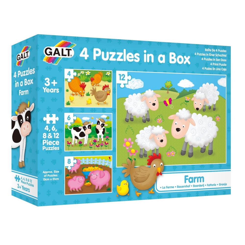 Set 4 puzzle-uri Animale de la ferma (4, 6, 8, 12 piese)