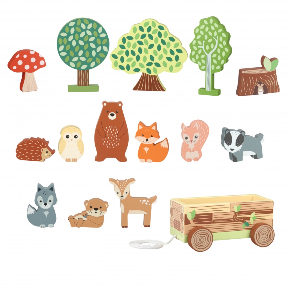 Jucarie Montessori Set cu piese din lemn animale de padure, Orange Tree Toys