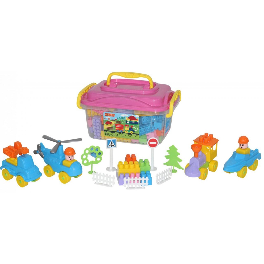 Set cuburi+jucarii, 128pcs/cutie, 37x24x21 cm, POLESIE