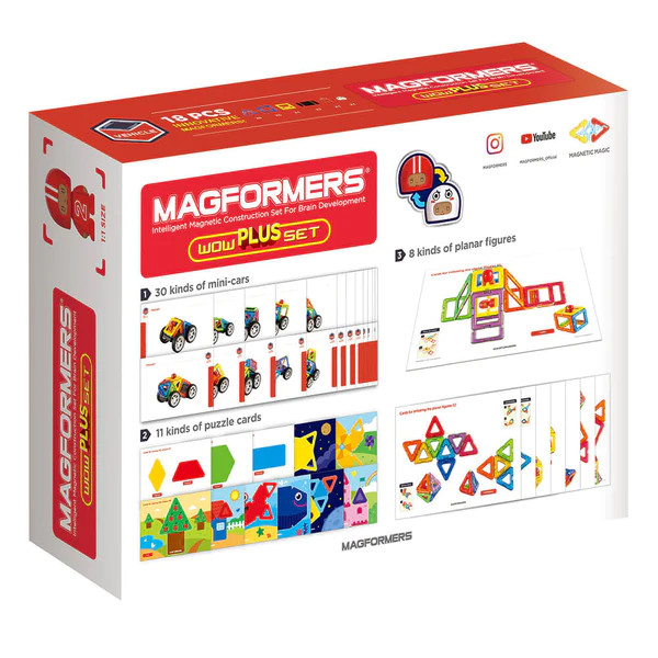 Set magnetic de construit- Magformers Wow Plus, 18 piese