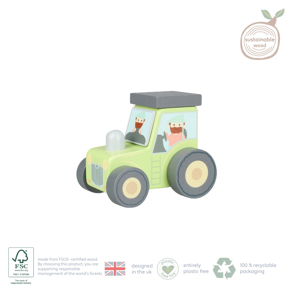 Tractor din lemn verde, Orange Tree Toys